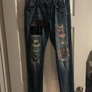 PRPS Blue Patchwork Distressed Jeans